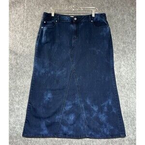 Cato Custom Denim Skirt Womens 16W Blue Upcycled Hand Dyed Maxi Pockets Boho